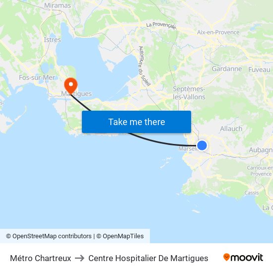 Métro Chartreux to Centre Hospitalier De Martigues map