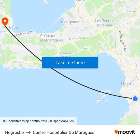 Négresko to Centre Hospitalier De Martigues map