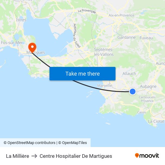 La Millière to Centre Hospitalier De Martigues map
