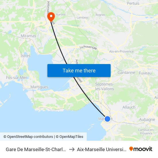 Gare De Marseille-St-Charles to Aix-Marseille Université map