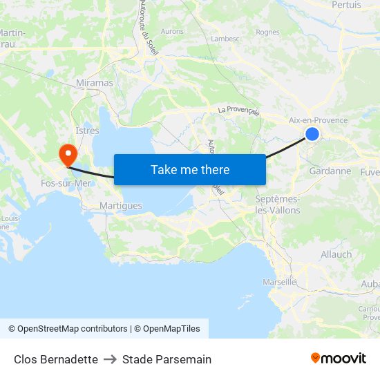 Clos Bernadette to Stade Parsemain map