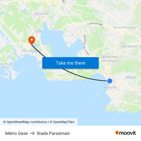 Métro Gèze to Stade Parsemain map