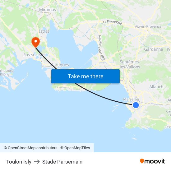 Toulon Isly to Stade Parsemain map