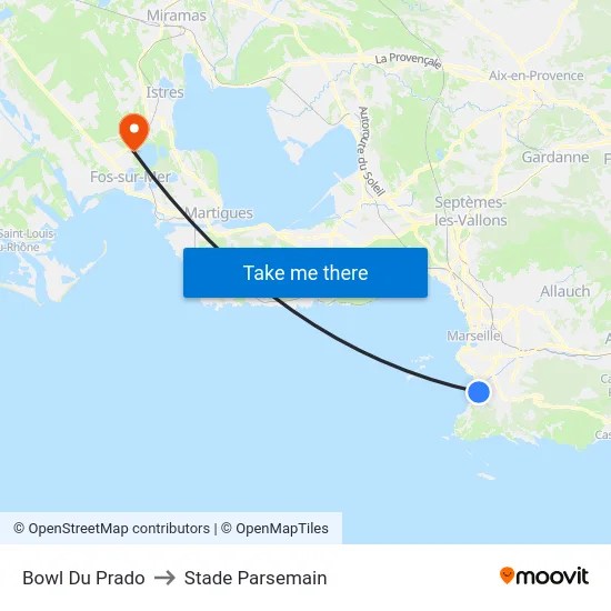Bowl Du Prado to Stade Parsemain map
