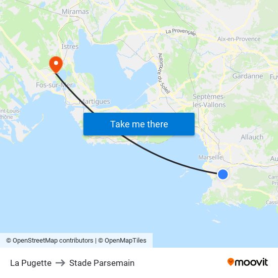 La Pugette to Stade Parsemain map