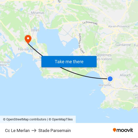 Cc Le Merlan to Stade Parsemain map