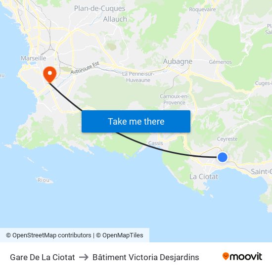 Gare De La Ciotat to Bâtiment Victoria Desjardins map