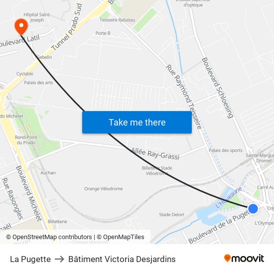La Pugette to Bâtiment Victoria Desjardins map