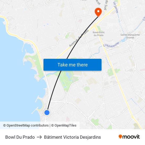 Bowl Du Prado to Bâtiment Victoria Desjardins map