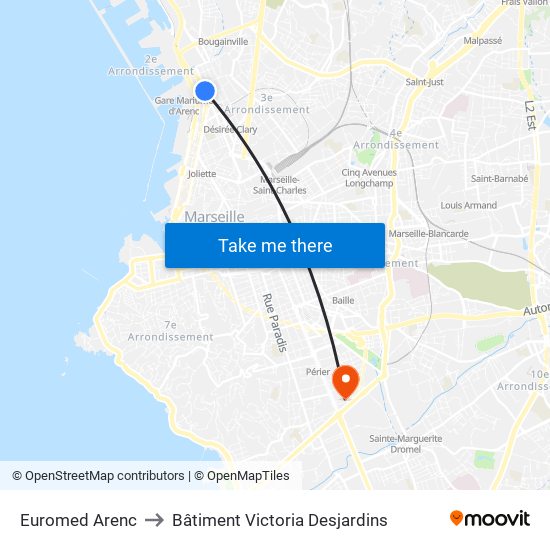 Euromed Arenc to Bâtiment Victoria Desjardins map