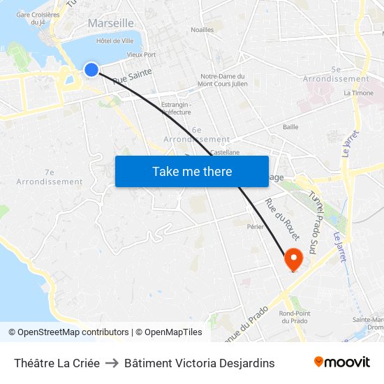 Théâtre La Criée to Bâtiment Victoria Desjardins map