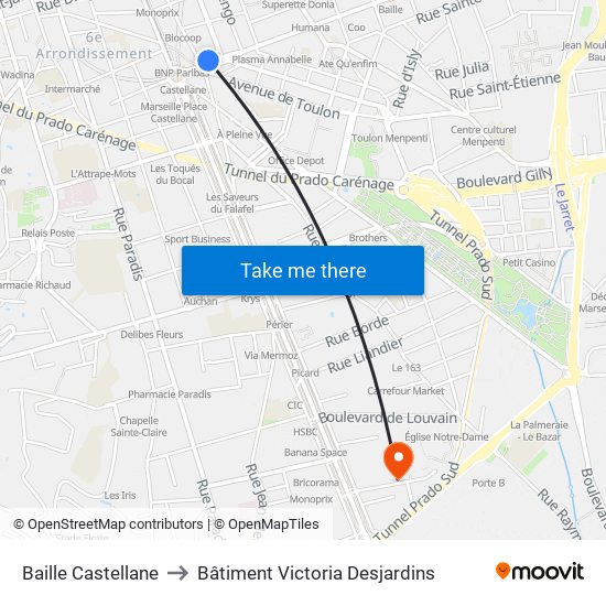 Baille Castellane to Bâtiment Victoria Desjardins map