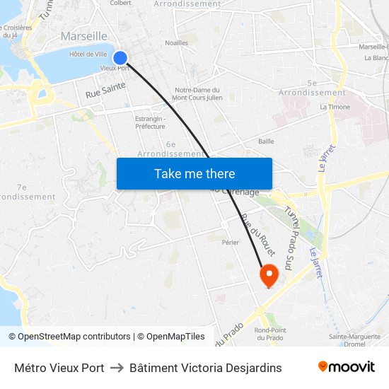 Métro Vieux Port to Bâtiment Victoria Desjardins map