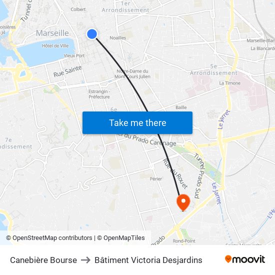 Canebière Bourse to Bâtiment Victoria Desjardins map
