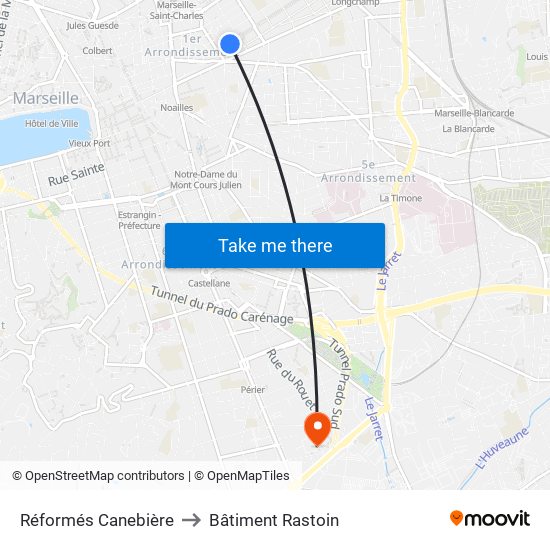 Réformés Canebière to Bâtiment Rastoin map