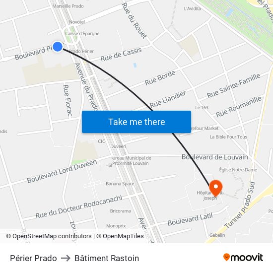 Périer Prado to Bâtiment Rastoin map