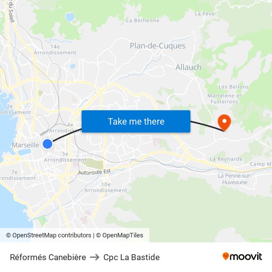 Réformés Canebière to Cpc La Bastide map