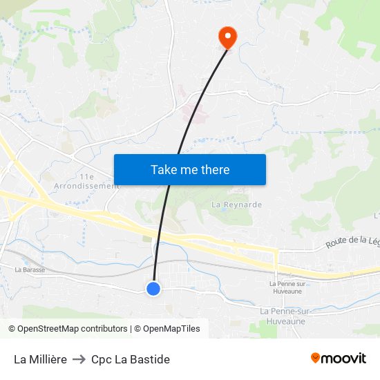 La Millière to Cpc La Bastide map