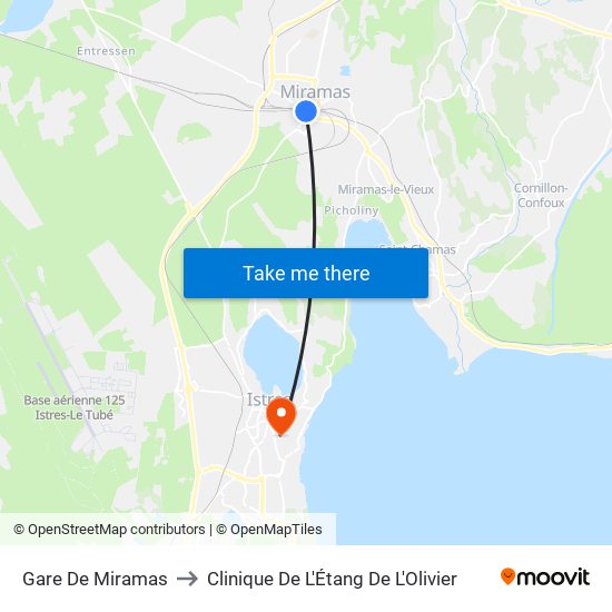 Gare De Miramas to Clinique De L'Étang De L'Olivier map