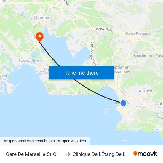 Gare De Marseille-St-Charles to Clinique De L'Étang De L'Olivier map