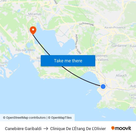 Canebière Garibaldi to Clinique De L'Étang De L'Olivier map