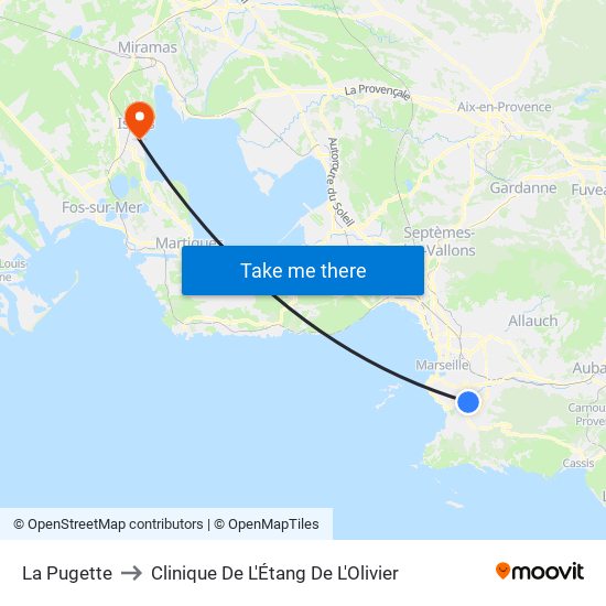 La Pugette to Clinique De L'Étang De L'Olivier map