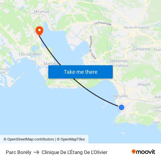 Parc Borély to Clinique De L'Étang De L'Olivier map