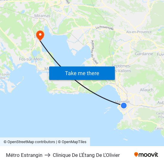 Métro Estrangin to Clinique De L'Étang De L'Olivier map