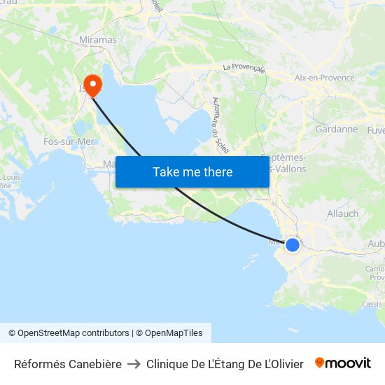 Réformés Canebière to Clinique De L'Étang De L'Olivier map