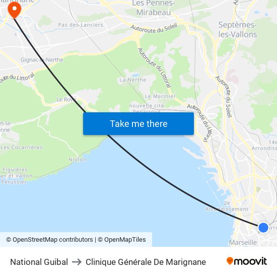 National Guibal to Clinique Générale De Marignane map