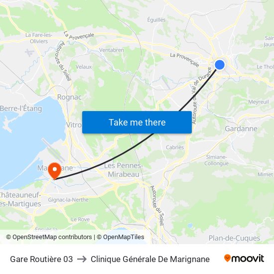 Gare Routière 03 to Clinique Générale De Marignane map