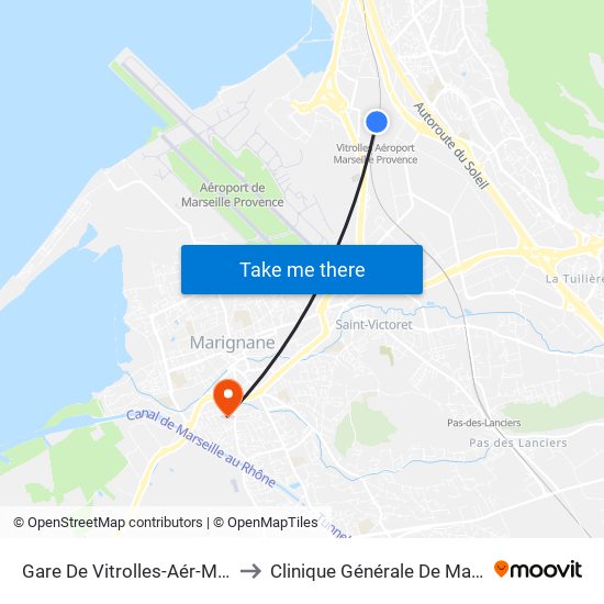 Gare De Vitrolles-Aér-Marseille to Clinique Générale De Marignane map