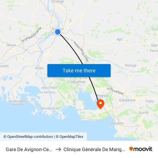 Gare De Avignon-Centre to Clinique Générale De Marignane map