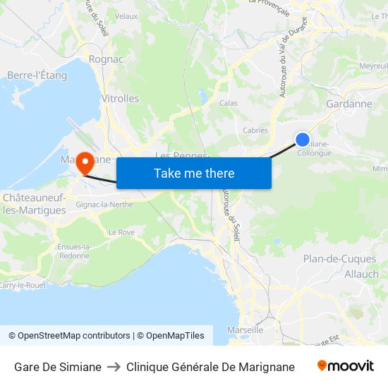 Gare De Simiane to Clinique Générale De Marignane map