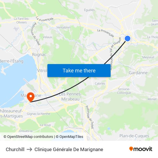 Churchill to Clinique Générale De Marignane map