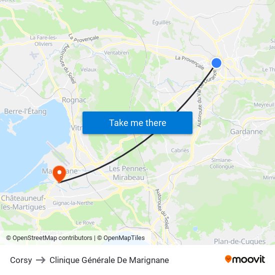 Corsy to Clinique Générale De Marignane map