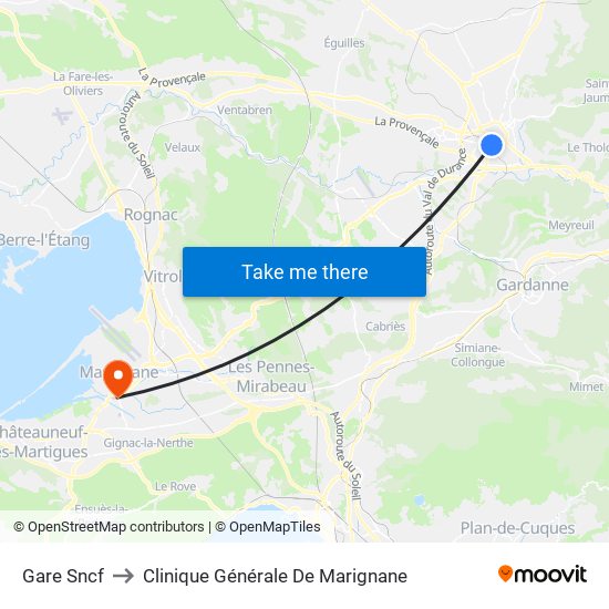 Gare Sncf to Clinique Générale De Marignane map