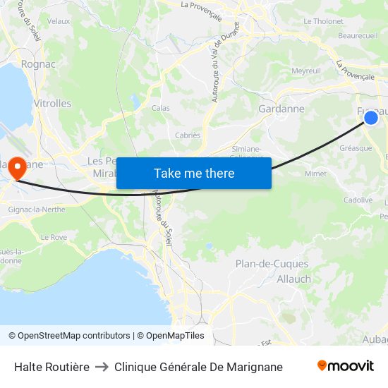 Halte Routière to Clinique Générale De Marignane map