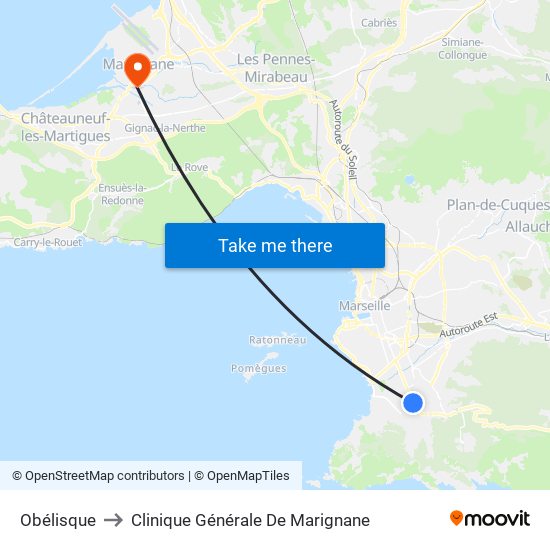 Obélisque to Clinique Générale De Marignane map