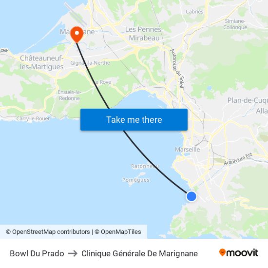 Bowl Du Prado to Clinique Générale De Marignane map