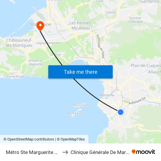 Métro Ste Marguerite Dromel to Clinique Générale De Marignane map