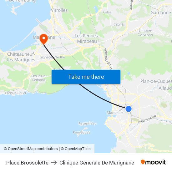 Place Brossolette to Clinique Générale De Marignane map