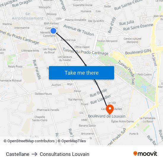 Castellane to Consultations Louvain map