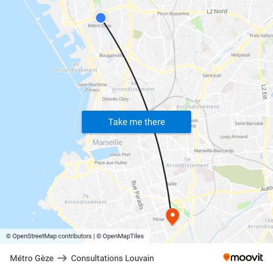 Métro Gèze to Consultations Louvain map