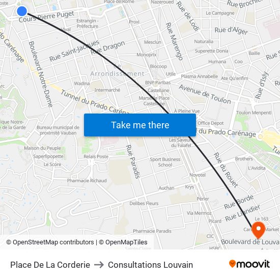 Place De La Corderie to Consultations Louvain map