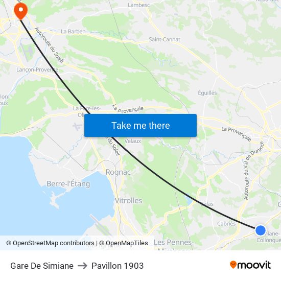 Gare De Simiane to Pavillon 1903 map