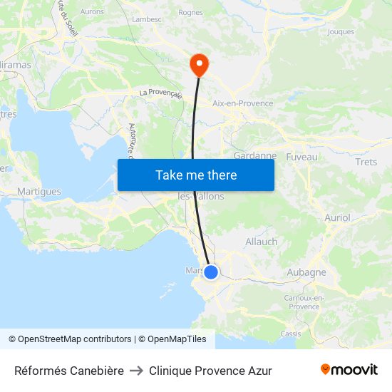 Réformés Canebière to Clinique Provence Azur map