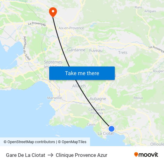 Gare De La Ciotat to Clinique Provence Azur map