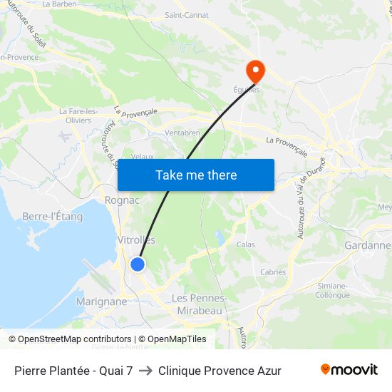 Pierre Plantée - Quai 7 to Clinique Provence Azur map