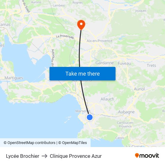 Lycée Brochier to Clinique Provence Azur map